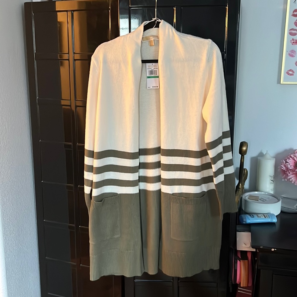 New with tag Michael kors army green and cream open sweater